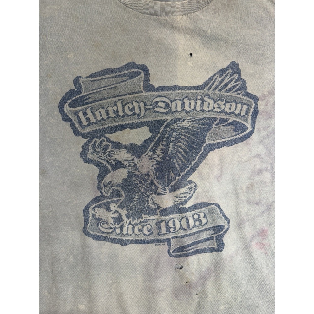 Harley Davidson Eagle Blue Acid Wash Tee Size L Grand Prairie Texas Made in USA - Picture 2 of 9